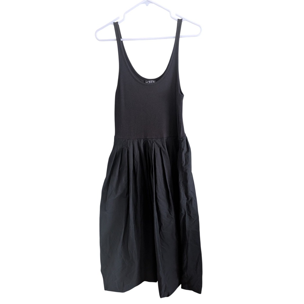 J. Crew Fitted Tank Midi Dress with Poplin Bubble Hem Skirt Black Medium - Picture 3 of 9